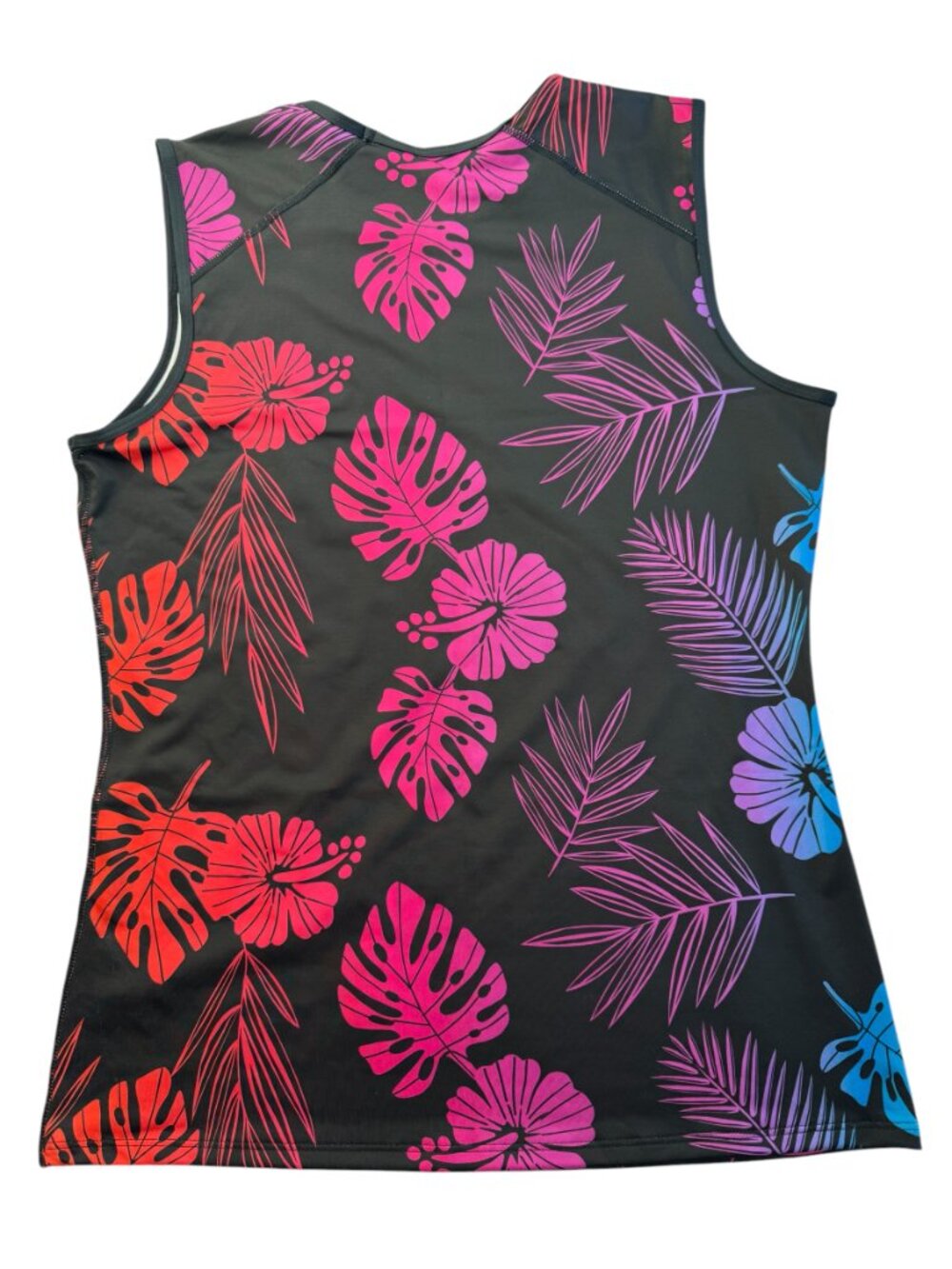 Tomboyx Tank Top Black with floral Hawaiian Flower Leaf Pattern. Size women's L - Picture 2 of 7